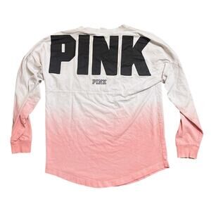 PINK Victoria’s Secret Logo Ombre Long Sleeve Top Size S White Pink